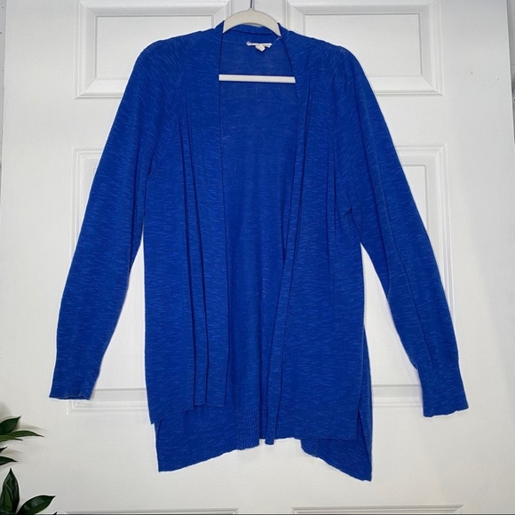 Eileen Fisher Organic Linen Cotton Slub Knit Blue Open Cardigan Size Large - Picture 1 of 7